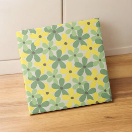 Azulejo Patrón de flor del año 2007 retro amarillo verde