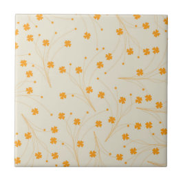Azulejo Patrón de flor del naranja Beige Retro Y2K 70