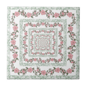Azulejo Patrón de flor del Retro de borde rosa verde Y2K 7