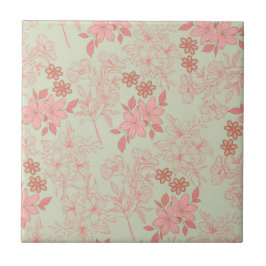 Azulejo Patrón de flor del Retro Rosa Verde Y2K 70