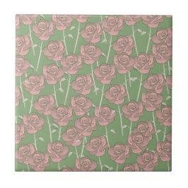 Azulejo Patrón de flor del Retro Rosa Verde Y2K 70s