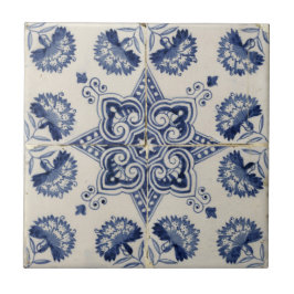 Azulejo Patrón de flor geométrica azul vintage