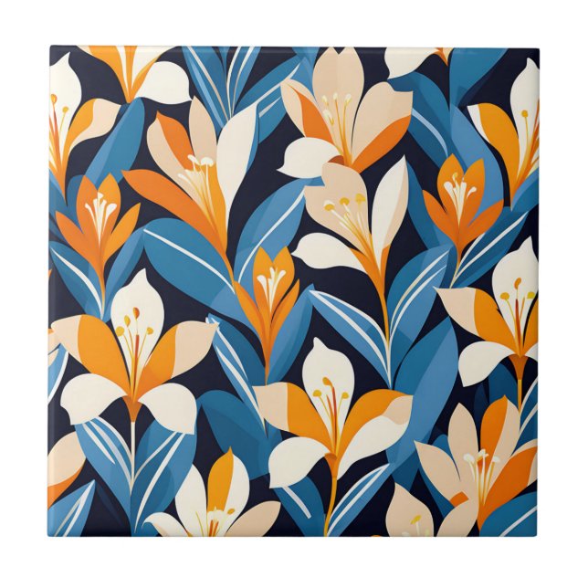 Azulejo Patrón de flor geométrico moderno de Freesia (Frente)