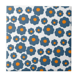 Azulejo Patrón de flor hippie del Naranja azul preppy