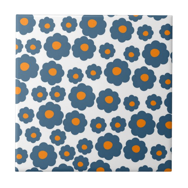 Azulejo Patrón de flor hippie del Naranja azul preppy (Frente)