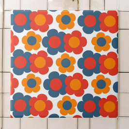 Azulejo Patrón de flor hippie del Naranja azul preppy