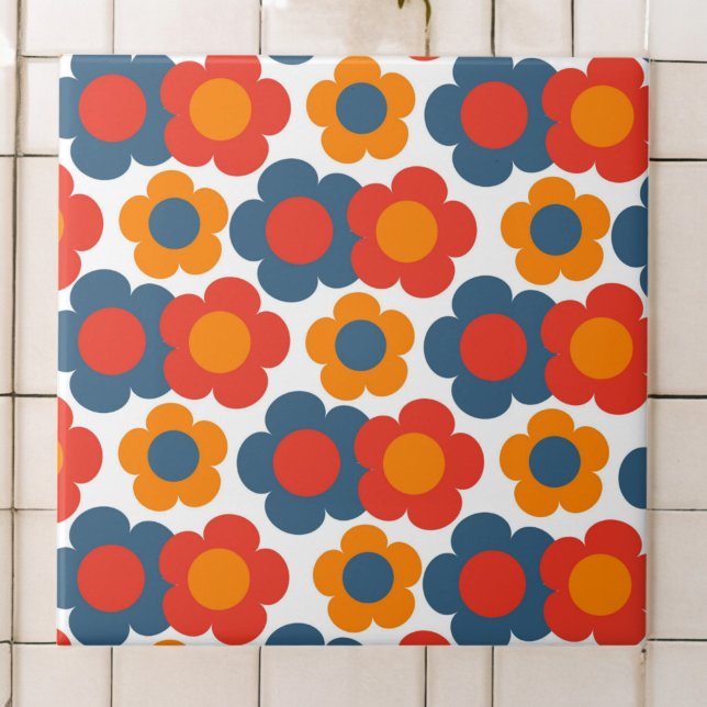 Azulejo Patrón de flor hippie del Naranja azul preppy (Subido por el creador)
