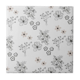Azulejo Patrón de flor hippie Y2K de Retro negro gris