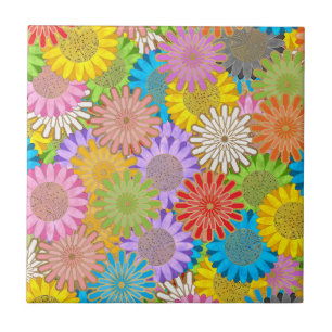 Azulejo Patrón de Flor Hippy Caótico Ocupado Colorido Bril