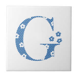 Azulejo Patrón de flor Letra G (azul y puntos)