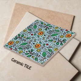 Azulejo Patrón de Flor naranja Remolino de Frutas en Azul 