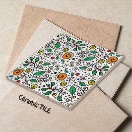 Azulejo Patrón de Flor naranja Remolino de Frutas en Blanc