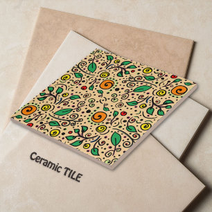 Azulejo Patrón de Flor naranja Remolino de Frutas en Naran
