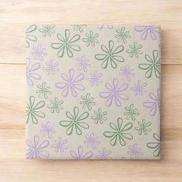 Azulejo Patrón de flor pequeño verde púrpura retro