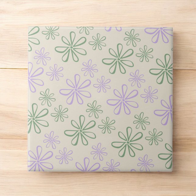 Azulejo Patrón de flor pequeño verde púrpura retro (Subido por el creador)
