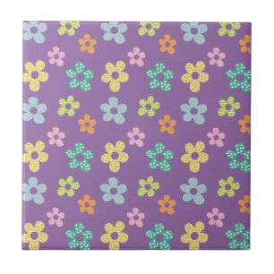 Azulejo Patrón de flor punteada morada linda