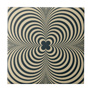 Azulejo Patrón de Flor Retro Hípnotico Negro Beige