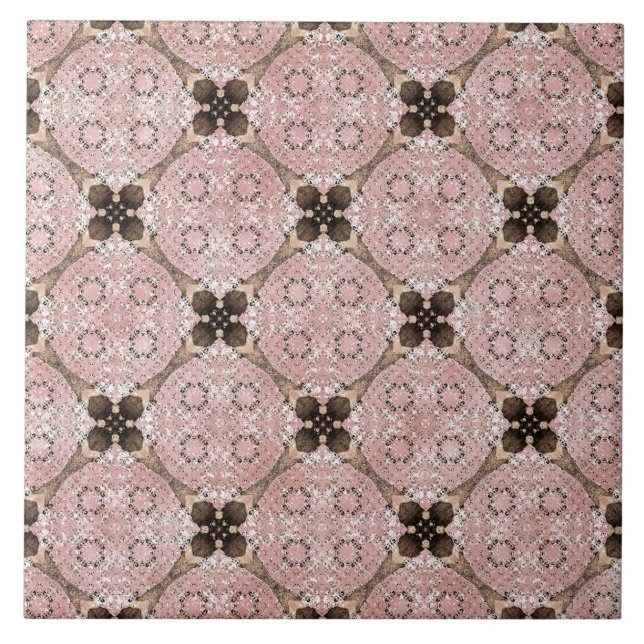 Azulejo Patrón de flor rosa, gris y blanco de bronce (Frente)