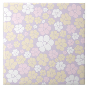 Azulejo Patrón de flor - Rosa Pastel, Amarillo y Púrpura
