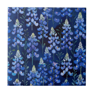 Azulejo Patrón de Flor Silvestre Bluebonnet, Floral Azul o