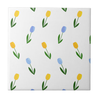 Azulejo Patrón de flor tulipán amarillo y azul