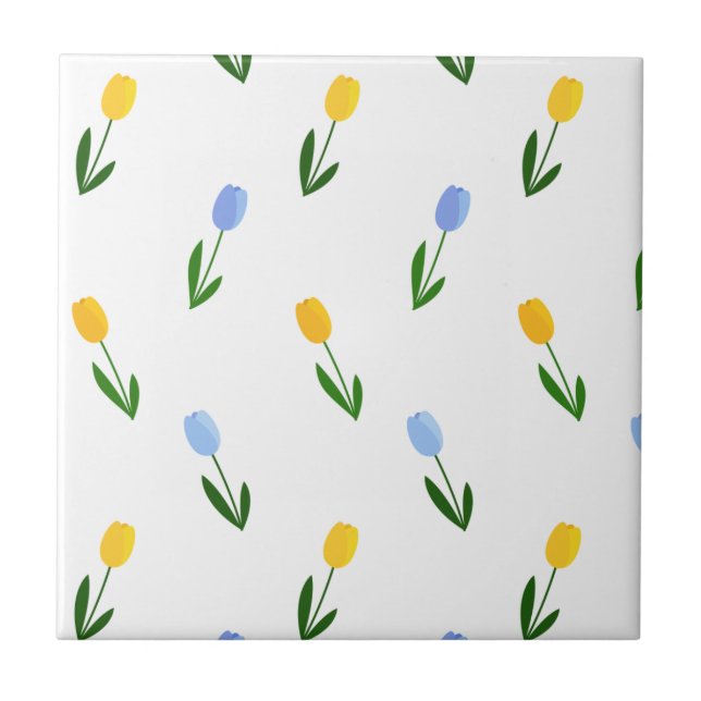Azulejo Patrón de flor tulipán amarillo y azul (Frente)