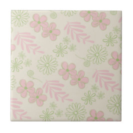 Azulejo Patrón de flor verde rosado retro Y2K 70