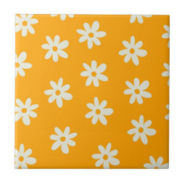 Azulejo Patrón de flor Y2K del retro blanco amarillo