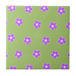 Azulejo Patrón de flor Y2K Retro Púrpura Verde