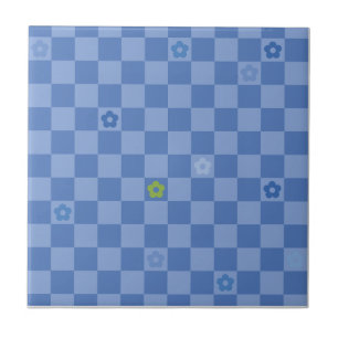 Azulejo Patrón de flores a cuadros nº 01 - azul claro