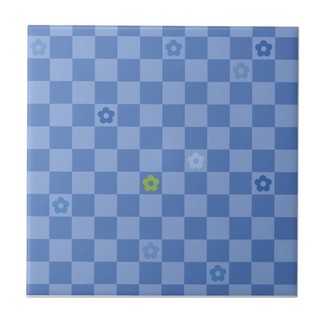 Azulejo Patrón de flores a cuadros nº 01 - azul claro (Frente)