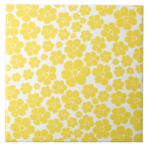 Azulejo Patrón de flores - Amarillo limón y blanco