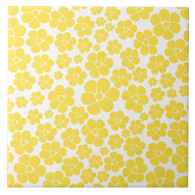 Azulejo Patrón de flores - Amarillo limón y blanco (Frente)