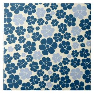 Azulejo Patrón de flores - azul oscuro, azul claro y crema