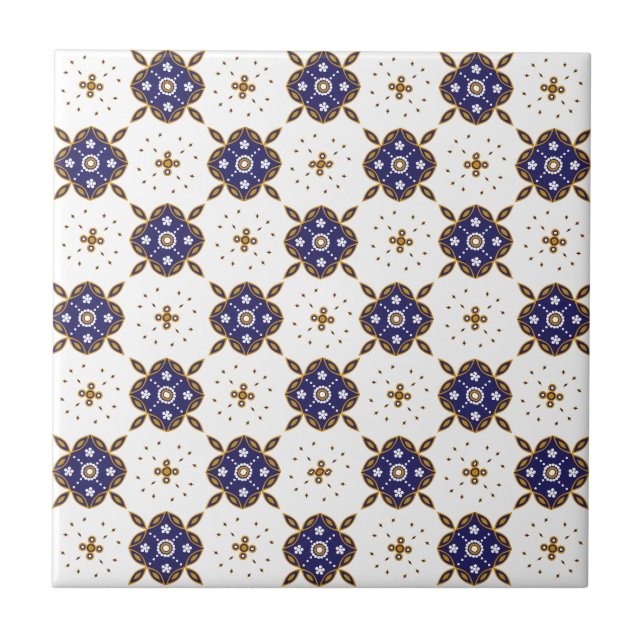 Azulejo Patrón de flores azul profundo (Frente)