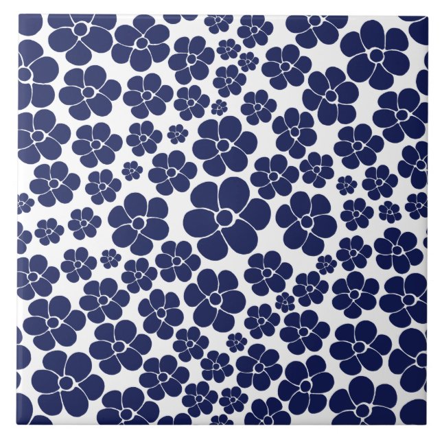 Azulejo Patrón de flores - Azul y blanco (Frente)