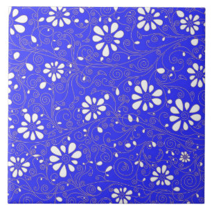 Azulejo Patrón de flores clásicas blancas y azules