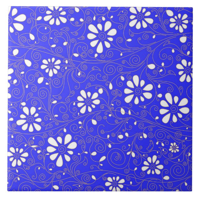 Azulejo Patrón de flores clásicas blancas y azules (Frente)