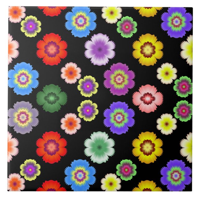 Azulejo Patrón de flores coloridas (Frente)