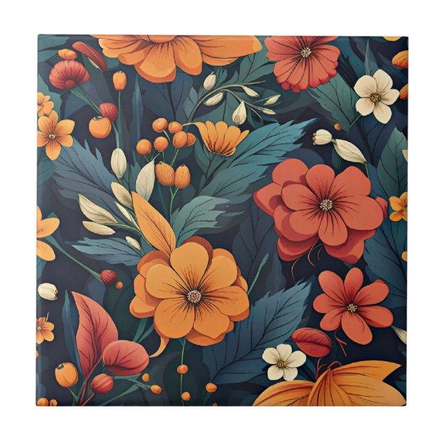 Azulejo Patrón de flores coloridas (Frente)