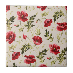 Azulejo Patrón de flores de amapolas rojas brillantes vint