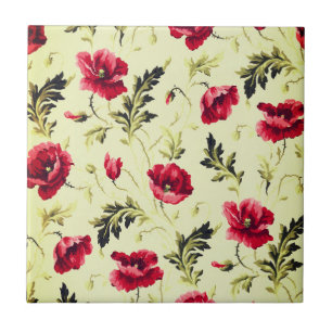 Azulejo Patrón de flores de amapolas rojas brillantes vint