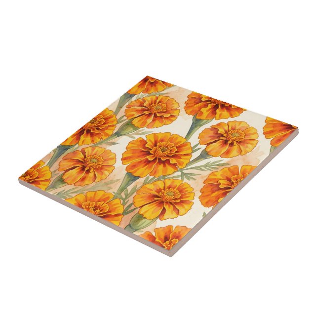 Azulejo patrón de flores de caléndula naranja (Lado)