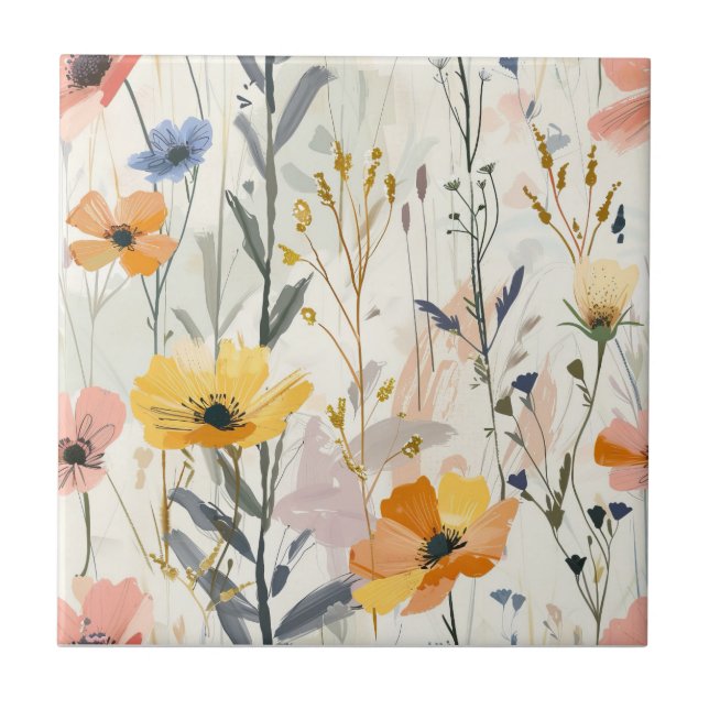 Azulejo Patrón de flores de Gouache Meadow (Frente)