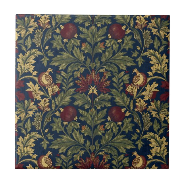 Azulejo Patrón de flores de granada naval William Morris (Frente)
