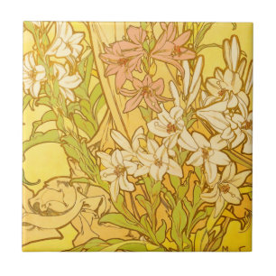 Azulejo Patrón de flores de lirio de Alphonse Mucha: Art N