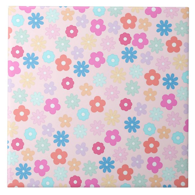 Azulejo Patrón de flores de margarita rosada boho (Frente)