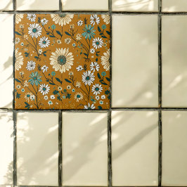 Azulejo Patrón de flores de mostaza de Boho retro otoño