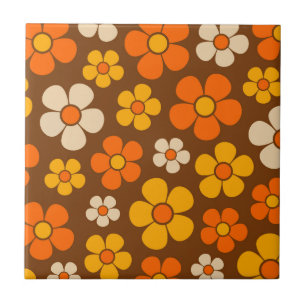 Azulejo Patrón de flores estilo retro de los años 60