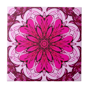 Azulejo Patrón de flores geométricas en Borgoña y Magenta